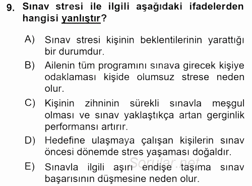 Çatışma ve Stres Yönetimi 2 2017 - 2018 Ara Sınavı 9.Soru