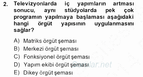 Radyo ve Televizyon İşletmeciliği 2013 - 2014 Ara Sınavı 2.Soru