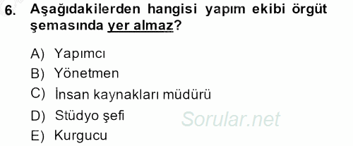 Radyo ve Televizyon İşletmeciliği 2013 - 2014 Ara Sınavı 6.Soru