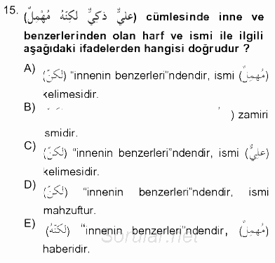 Arapça 2 2012 - 2013 Dönem Sonu Sınavı 15.Soru