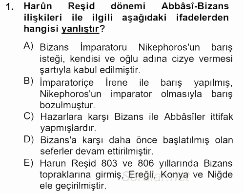 İslam Tarihi ve Medeniyeti 2 2012 - 2013 Dönem Sonu Sınavı 1.Soru