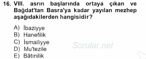 İslam Tarihi ve Medeniyeti 2 2012 - 2013 Dönem Sonu Sınavı 16.Soru