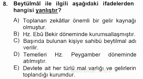 İslam Tarihi ve Medeniyeti 2 2012 - 2013 Dönem Sonu Sınavı 8.Soru