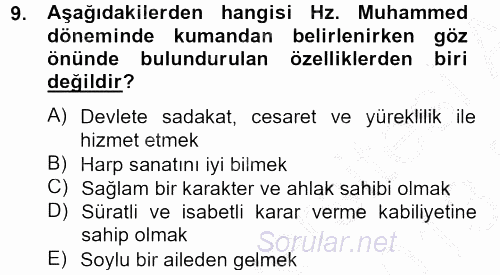 İslam Tarihi ve Medeniyeti 2 2012 - 2013 Dönem Sonu Sınavı 9.Soru