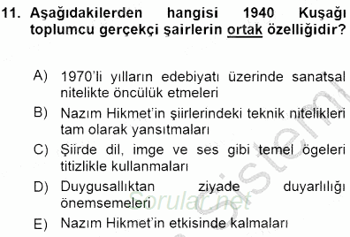 Cumhuriyet Dönemi Türk Şiiri 2015 - 2016 Ara Sınavı 11.Soru