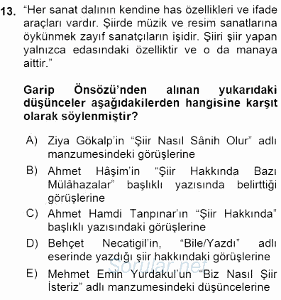 Cumhuriyet Dönemi Türk Şiiri 2015 - 2016 Ara Sınavı 13.Soru