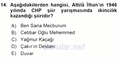 Cumhuriyet Dönemi Türk Şiiri 2015 - 2016 Ara Sınavı 14.Soru