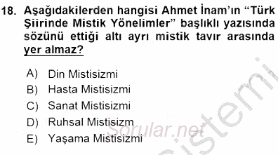 Cumhuriyet Dönemi Türk Şiiri 2015 - 2016 Ara Sınavı 18.Soru