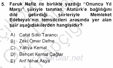 Cumhuriyet Dönemi Türk Şiiri 2015 - 2016 Ara Sınavı 5.Soru