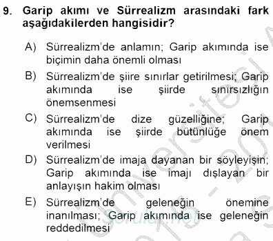 Cumhuriyet Dönemi Türk Şiiri 2015 - 2016 Ara Sınavı 9.Soru