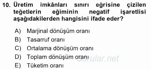 İktisada Giriş 1 2017 - 2018 Ara Sınavı 10.Soru