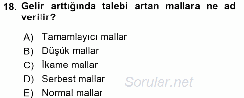 İktisada Giriş 1 2017 - 2018 Ara Sınavı 18.Soru