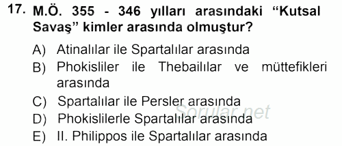 Hellen ve Roma Tarihi 2012 - 2013 Ara Sınavı 17.Soru