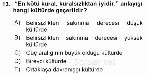 Kültürlerarası İletişim 2017 - 2018 3 Ders Sınavı 13.Soru