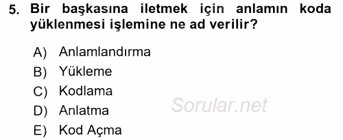 Kültürlerarası İletişim 2017 - 2018 3 Ders Sınavı 5.Soru