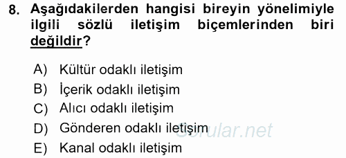 Kültürlerarası İletişim 2017 - 2018 3 Ders Sınavı 8.Soru