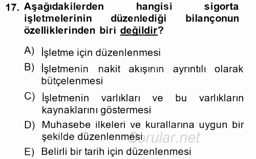 Banka Ve Sigorta Muhasebesi 2014 - 2015 Dönem Sonu Sınavı 17.Soru