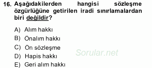 Medeni Hukuk 2 2013 - 2014 Ara Sınavı 16.Soru
