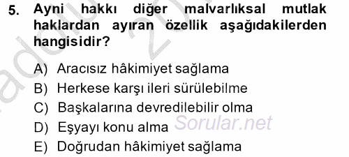 Medeni Hukuk 2 2013 - 2014 Ara Sınavı 5.Soru