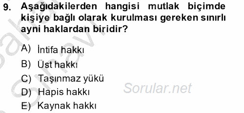 Medeni Hukuk 2 2013 - 2014 Ara Sınavı 9.Soru