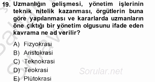 Kamu Yönetimi 2014 - 2015 Ara Sınavı 19.Soru