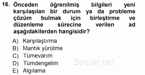 Özel Öğretim Yöntemleri 1 2013 - 2014 Tek Ders Sınavı 16.Soru