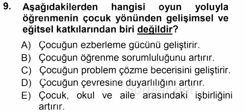 Özel Öğretim Yöntemleri 1 2013 - 2014 Tek Ders Sınavı 9.Soru