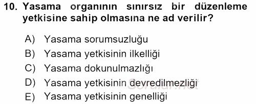 Türk Anayasa Hukuku 2016 - 2017 3 Ders Sınavı 10.Soru