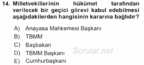 Türk Anayasa Hukuku 2016 - 2017 3 Ders Sınavı 14.Soru