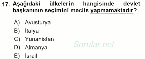 Türk Anayasa Hukuku 2016 - 2017 3 Ders Sınavı 17.Soru