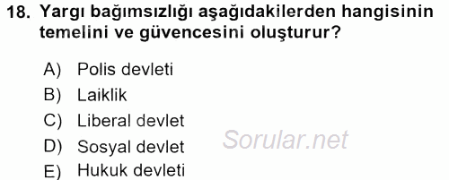 Türk Anayasa Hukuku 2016 - 2017 3 Ders Sınavı 18.Soru