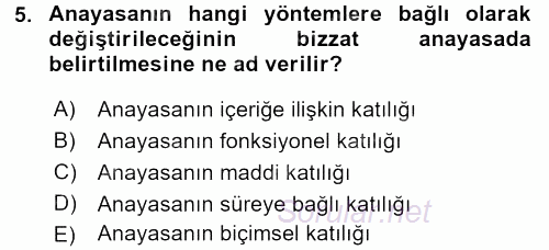 Türk Anayasa Hukuku 2016 - 2017 3 Ders Sınavı 5.Soru