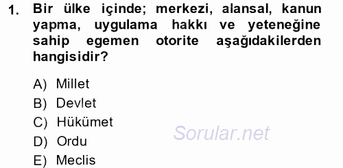 Uluslararası İlişkilere Giriş 2014 - 2015 Ara Sınavı 1.Soru