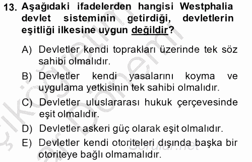 Uluslararası İlişkilere Giriş 2014 - 2015 Ara Sınavı 13.Soru