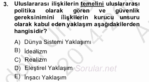 Uluslararası İlişkilere Giriş 2014 - 2015 Ara Sınavı 3.Soru