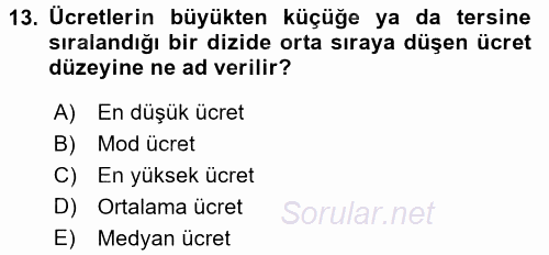 Ücret ve Ödül Yönetimi 2017 - 2018 Ara Sınavı 13.Soru