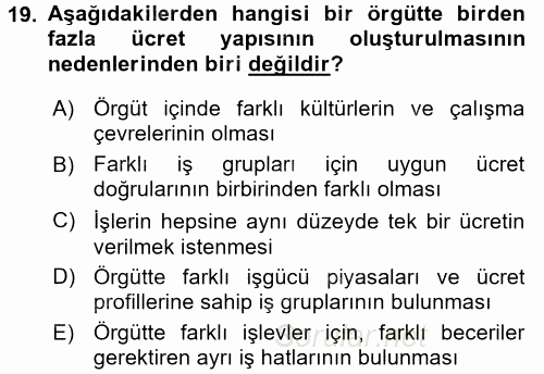 Ücret ve Ödül Yönetimi 2017 - 2018 Ara Sınavı 19.Soru