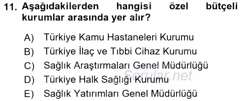 Sağlık Kurumlarında Finansal Yönetim 2017 - 2018 Ara Sınavı 11.Soru