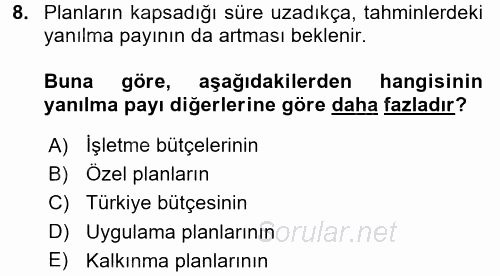 Sağlık Kurumlarında Finansal Yönetim 2017 - 2018 Ara Sınavı 8.Soru