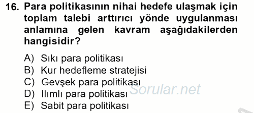 Para Politikası 2012 - 2013 Ara Sınavı 16.Soru