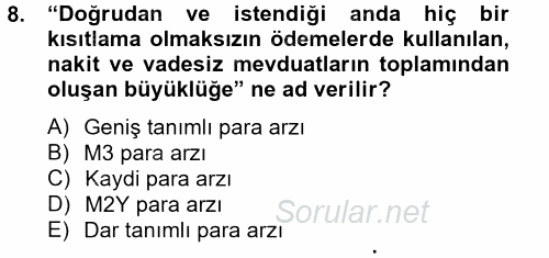 Para Politikası 2012 - 2013 Ara Sınavı 8.Soru