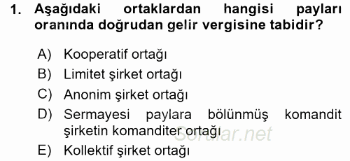 Özel Vergi Hukuku 1 2015 - 2016 Ara Sınavı 1.Soru