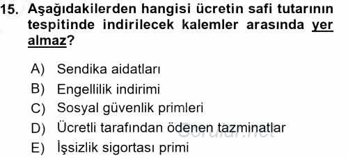 Özel Vergi Hukuku 1 2015 - 2016 Ara Sınavı 15.Soru