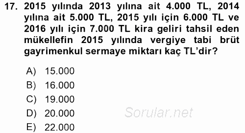 Özel Vergi Hukuku 1 2015 - 2016 Ara Sınavı 17.Soru