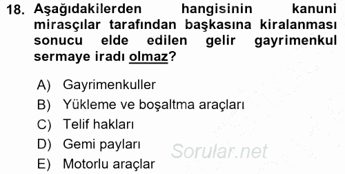 Özel Vergi Hukuku 1 2015 - 2016 Ara Sınavı 18.Soru
