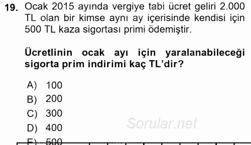 Özel Vergi Hukuku 1 2015 - 2016 Ara Sınavı 19.Soru