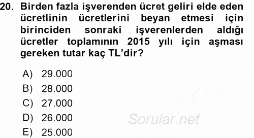 Özel Vergi Hukuku 1 2015 - 2016 Ara Sınavı 20.Soru