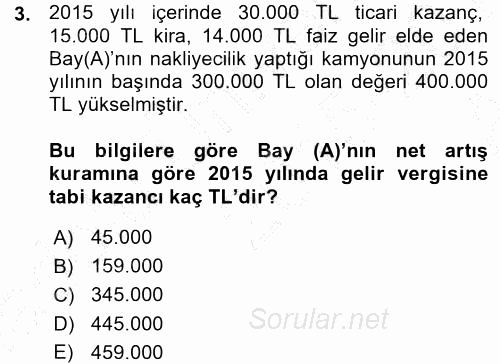 Özel Vergi Hukuku 1 2015 - 2016 Ara Sınavı 3.Soru