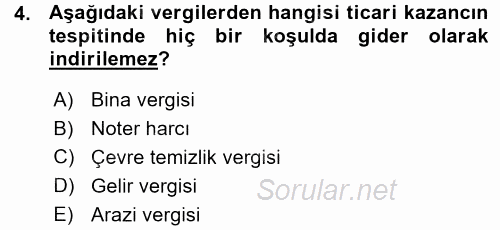 Özel Vergi Hukuku 1 2015 - 2016 Ara Sınavı 4.Soru