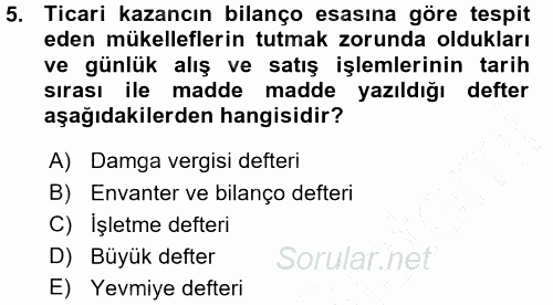 Özel Vergi Hukuku 1 2015 - 2016 Ara Sınavı 5.Soru